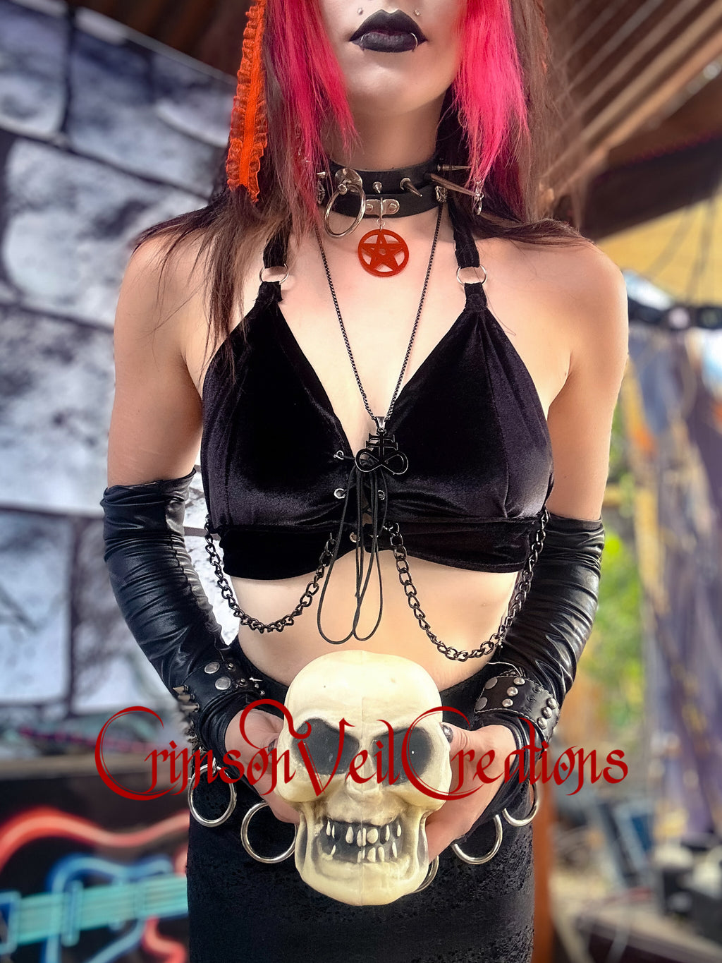 Black Amphetamine Velvet Halter Bralette Top Size Medium